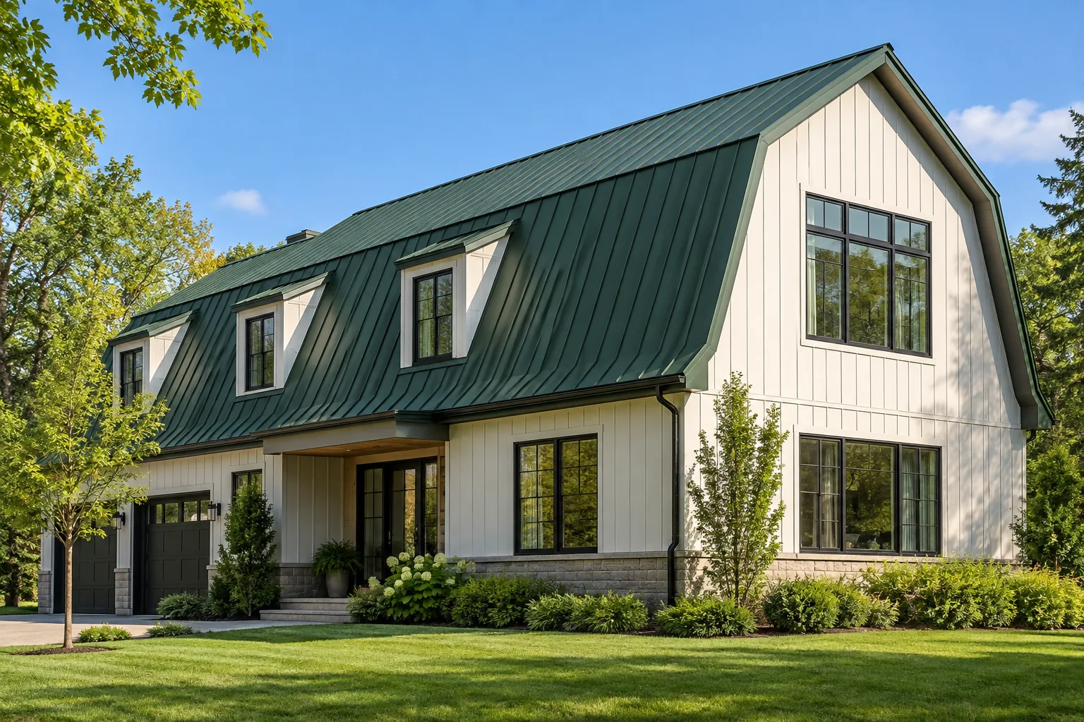 contemporary home with a standing-seam metal roof in Brantford, Ontario.