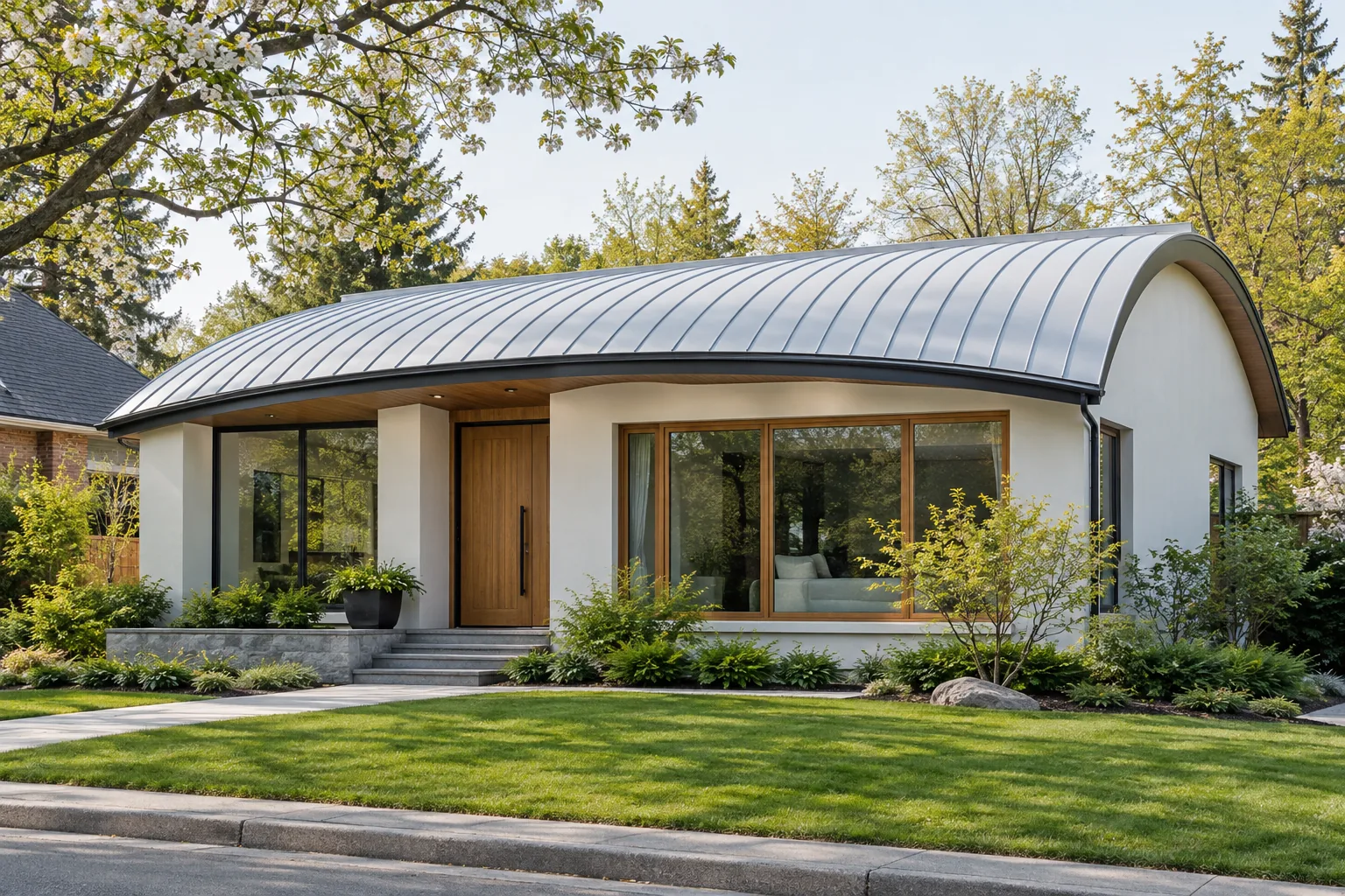 contemporary home with a standing-seam metal roof in Burlington, Ontario.