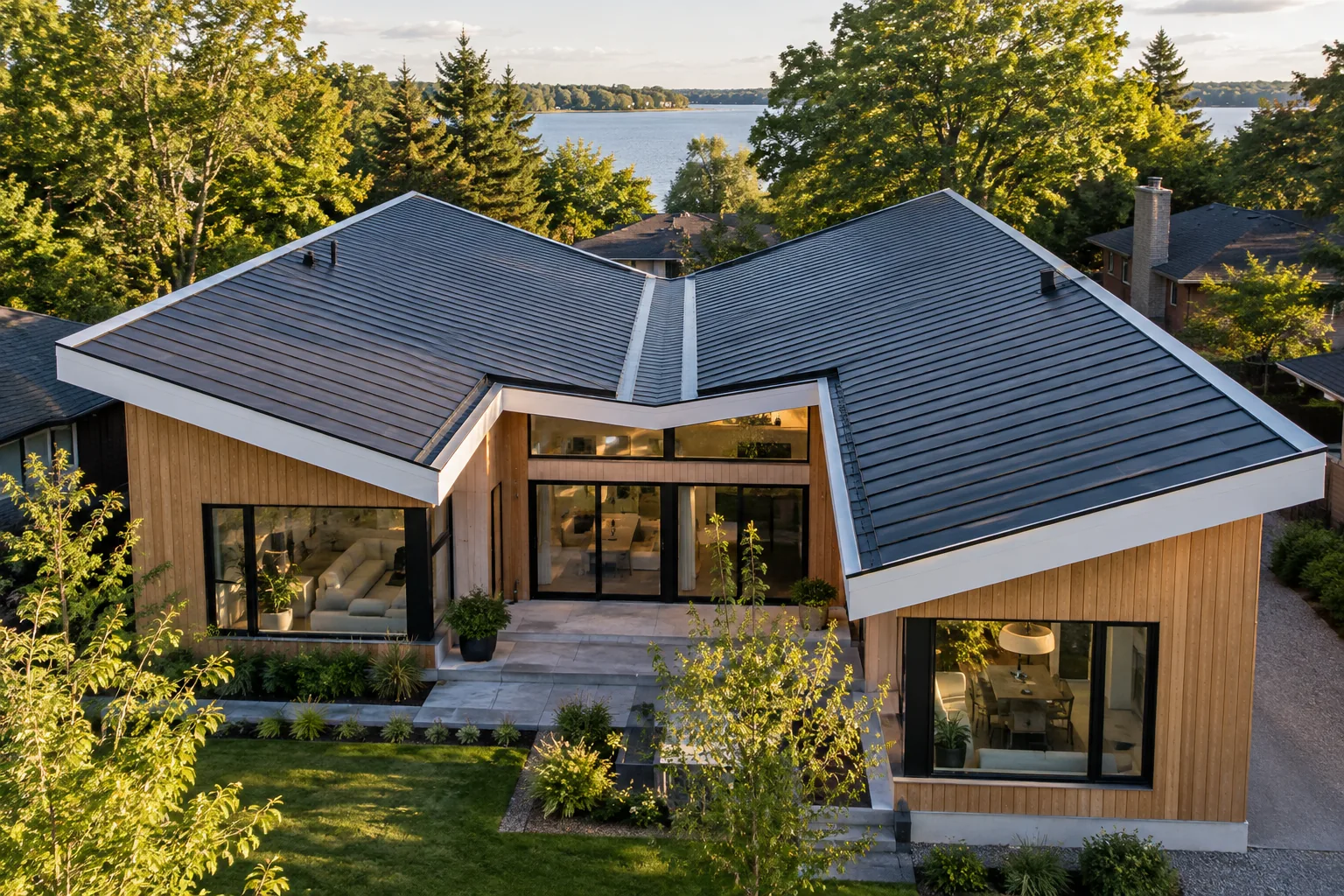 dark asphalt-shingle roof and dormer on a brick home in Burlington, Ontario.