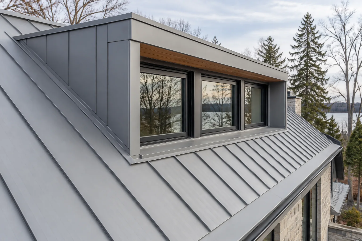 dark asphalt-shingle roof and dormer on a brick home in Milton, Ontario.