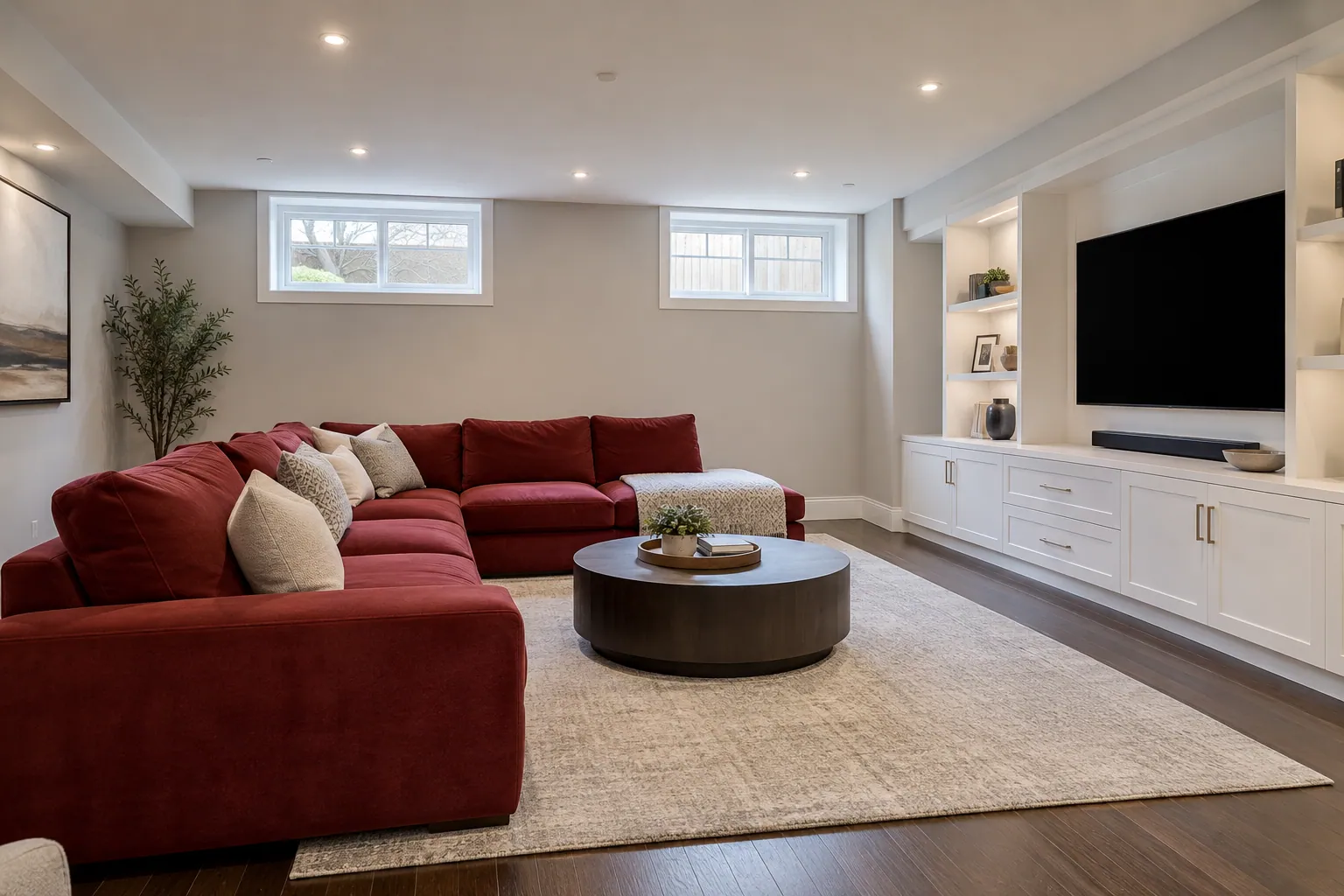 Finished basement remodeling in Stoney Creek, Ontario.