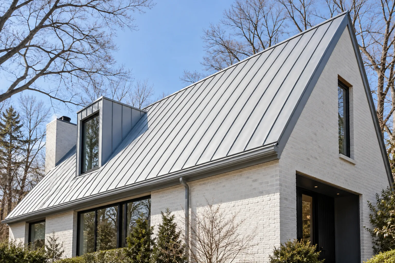 contemporary home with a standing-seam metal roof in Stoney Creek, Ontario.