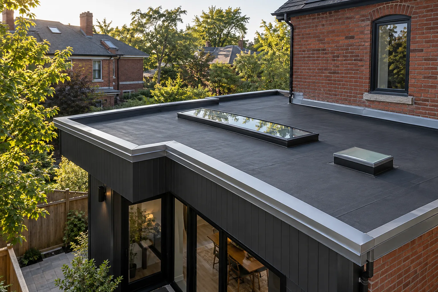 contemporary home with a standing-seam metal roof in Toronto, Ontario.